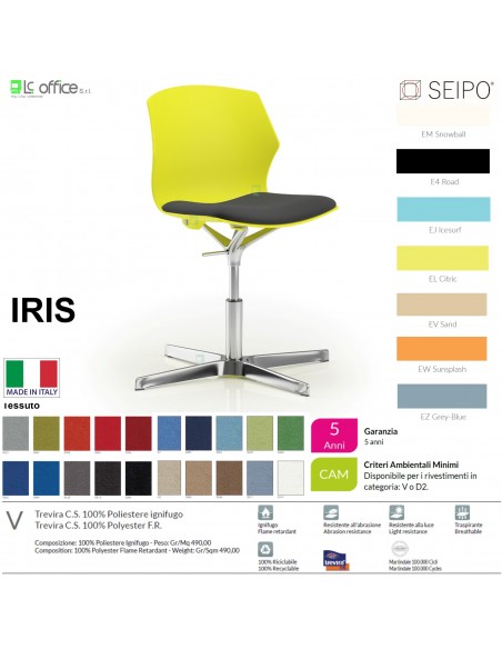 IRIS POLY IR0011 Sedia girevole visitatore base quattro gambe alluminio monoscocca SEIPO ECOPELLE D2