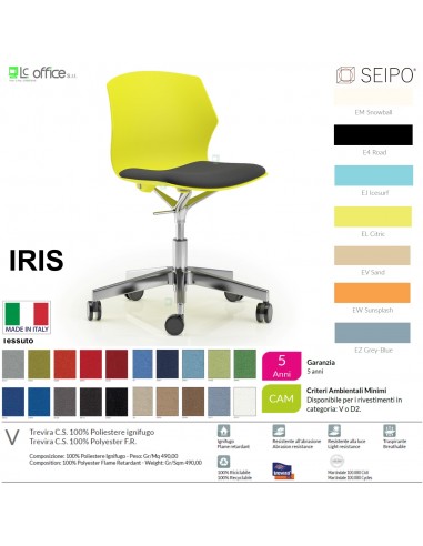 IRIS POLY IR0012 Sedia girevole visitatore base alluminum cinque razze su ruote monoscocca SEIPO TESSUTO V