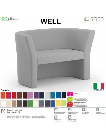 WELL SOFA W0089 Poltrona 2 posti SEIPO ECOPELLE D2 CLASS 1 IM