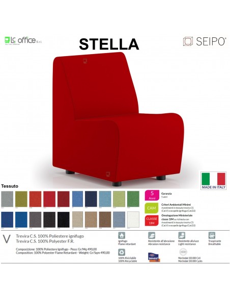 STELLA ST0001 DIVANO COMPONIBILE ELEMENTO PER singolo posto SEIPO TESSUTO V CLASS 1 IM