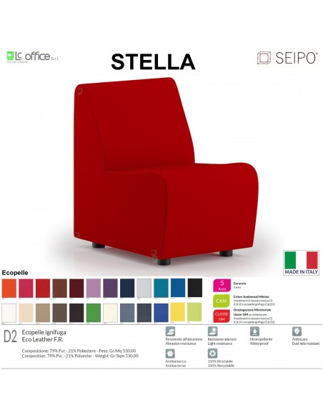 STELLA ST0001 DIVANO COMPONIBILE ELEMENTO PER singolo posto SEIPO ECOPELLE D2 CLASS 1 IM