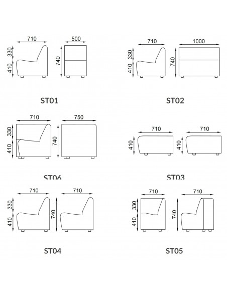 STELLA ST0001 DIVANO COMPONIBILE ELEMENTO PER singolo posto SEIPO TESSUTO V CLASS 1 IM