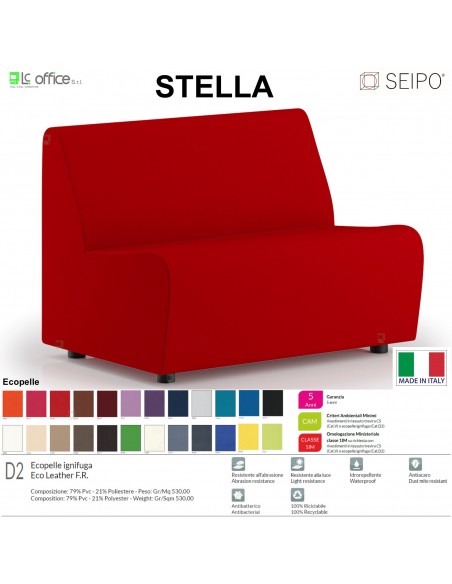 STELLA ST0002 DIVANO COMPONIBILE ELEMENTO PER 2 post1 SEIPO ECOPELLE D2 CLASS 1 IM