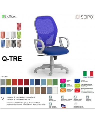 Q.TRE Q0030 Poltrona schienale alto struttura grigia in rete braccioli Movimento sincronizzato "R2" SEIPO TESSUTO V