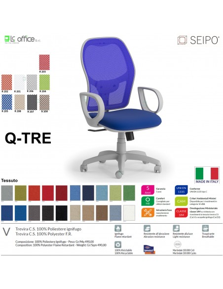 Q.TRE Q0030 Poltrona schienale alto struttura grigia in rete braccioli Movimento sincronizzato "R2" SEIPO TESSUTO V
