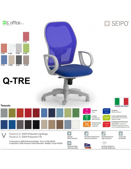 Q.TRE Q0031 Poltrona schienale alto struttura grigia in rete braccioli Movimento sincronizzato "R4" SEIPO TESSUTO V