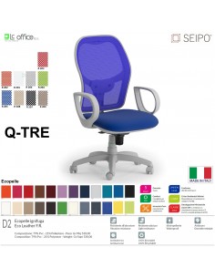 Q.TRE Q0031 Poltrona schienale alto struttura grigia in rete braccioli Movimento sincronizzato "R4" SEIPO ECOPELLE D2