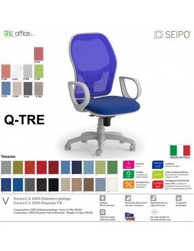 Q.TRE Q0032 Poltrona schienale alto struttura grigia in rete braccioli Movimento sincronizzato "Z" SEIPO TESSUTO V