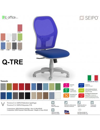 Q.TRE Q0033 Poltrona schienale alto struttura grigia in rete Movimento sincronizzato "R2" SEIPO TESSUTO V