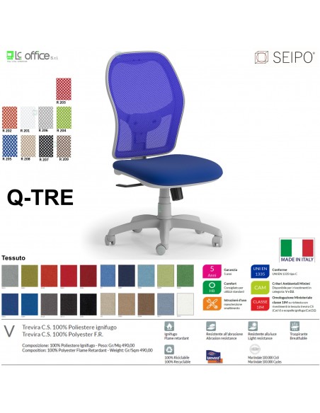 Q.TRE Q0033 Poltrona schienale alto struttura grigia in rete Movimento sincronizzato "R2" SEIPO TESSUTO V