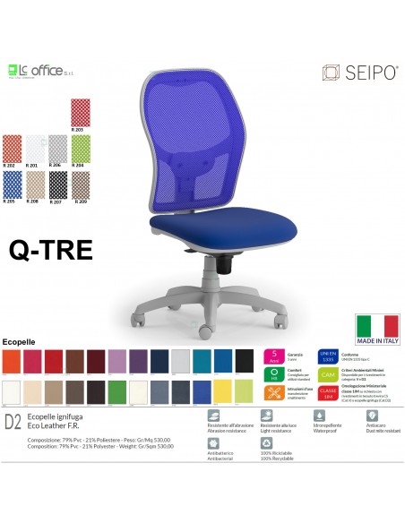 Q.TRE Q0034 Poltrona schienale alto struttura grigia in rete Movimento sincronizzato "R4" SEIPO ECOPELLE D2