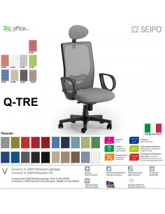 Q-TRE Q0041 Poltrona schienale alto in rete braccioli e pogiatesta Movimento sincronizzato "R2" SEIPO TESSUTO V