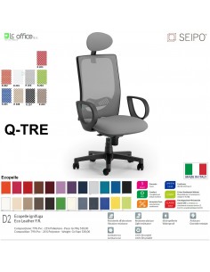Q-TRE Q0042 Poltrona schienale alto in rete braccioli e pogiatesta Movimento sincronizzato "R4" SEIPO ECOPELLE D2