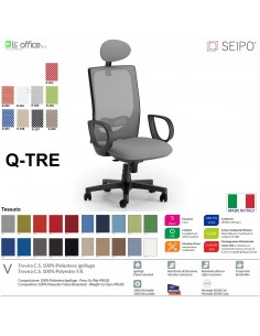 Q-TRE Q0043 Poltrona schienale alto in rete braccioli e pogiatesta Movimento sincronizzato "Z" SEIPO TESSUTO V