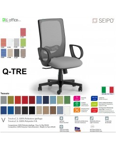 Q-TRE Q0044 Poltrona schienale alto in rete braccioli Movimento sincronizzato "R2" SEIPO ECOPELLE D2