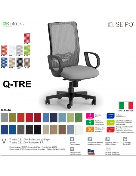 Q-TRE Q0046 Poltrona schienale alto in rete braccioli Movimento sincronizzato "Z" SEIPO TESSUTO V