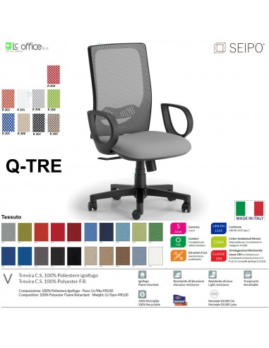 Q-TRE Q0044 Poltrona schienale alto in rete braccioli Movimento sincronizzato "R2" SEIPO TESSUTO V