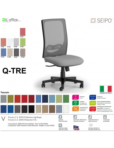 Q-TRE Q0047 Poltrona schienale alto in rete Movimento sincronizzato "R2" SEIPO TESSUTO V