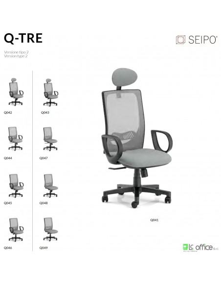 Q-TRE Q0041 Poltrona schienale alto in rete braccioli e pogiatesta Movimento sincronizzato "R2" SEIPO TESSUTO V