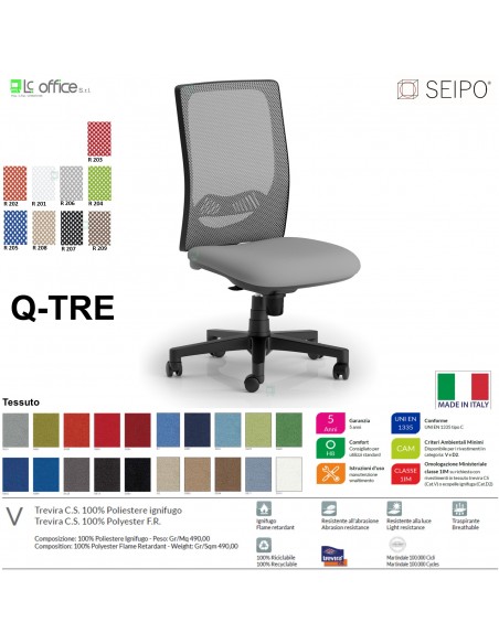Q-TRE Q0049 Poltrona schienale alto in rete Movimento sincronizzato "Z" SEIPO TESSUTO V