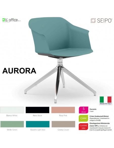 AURORA POLY AP0007 Sedia MONOSCOCCA Sedia girevole a quattro gambe piramidali in alluminio nero con piedini SEIPO