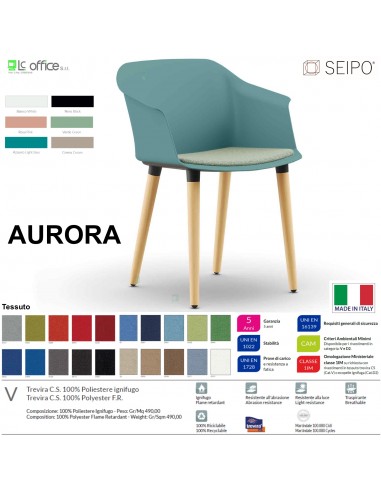AURORA SOFT AE0003 Sedia MONOSCOCCA fissa a quattro gambe in legno SEIPO TESSUTO V