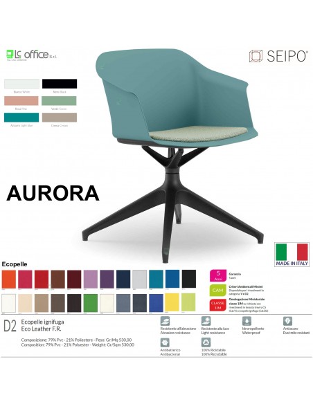 AURORA SOFT AE0004 Sedia MONOSCOCCA  girevole a quattro gambe piramidali in nylon nero con piedini SEIPO ECOPELLE D2