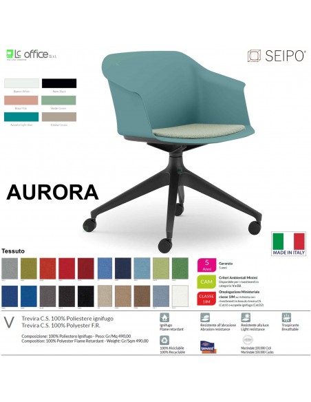 AURORA SOFT AE0005 Sedia MONOSCOCCA  girevole a quattro gambe piramidali in nylon nero con ruote SEIPO TESSUTO V