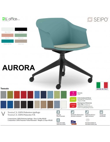 AURORA SOFT AE0005 Sedia MONOSCOCCA  girevole a quattro gambe piramidali in nylon nero con ruote SEIPO TESSUTO V