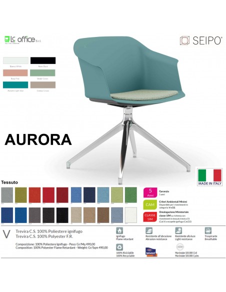 AURORA SOFT AE0006 Sedia MONOSCOCCA  girevole a quattro gambe piramidali in alluminio con piedini SEIPO TESSUTO V