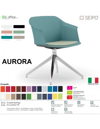 AURORA SOFT AE0006 Sedia MONOSCOCCA girevole a quattro gambe piramidali in alluminio con piedini ECOPELLE D2
