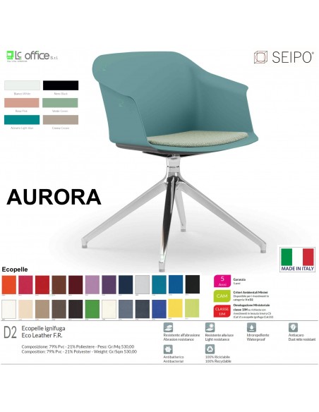 AURORA SOFT AE0006 Sedia MONOSCOCCA girevole a quattro gambe piramidali in alluminio con piedini ECOPELLE D2