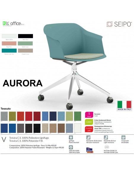 AURORA SOFT AE0007 Sedia MONOSCOCCA  girevole a quattro gambe piramidali in alluminio con ruote SEIPO TESSUTO V