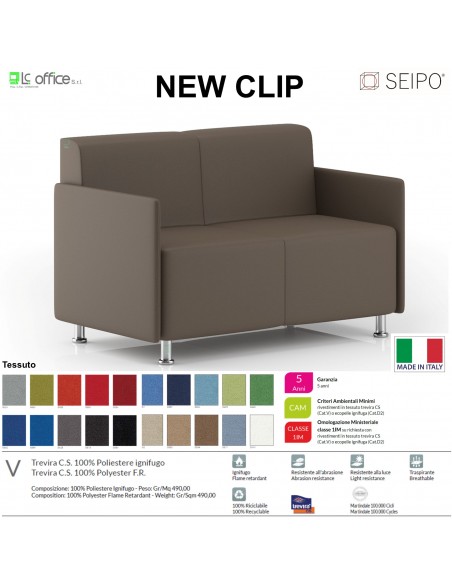 NEWCLIP N00012 Divano 2 posti imbottito Piedini autolivellanti SEIPO tessuto V