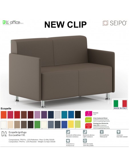 NEWCLIP N00012 Divano 2 posti imbottito Piedini autolivellanti ECOPELLE D2