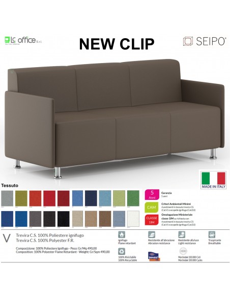 NEWCLIP N00013 Divano 3 posti imbottito Piedini autolivellanti SEIPO tessuto V