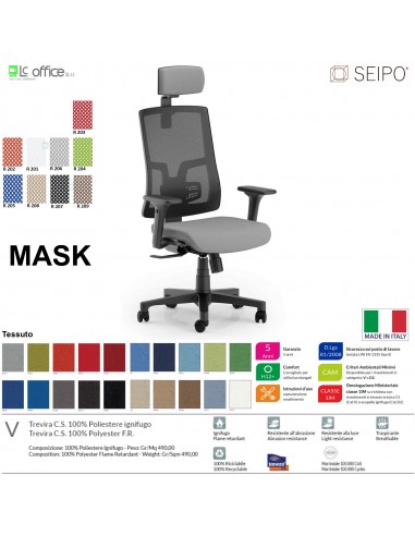 MASK TIPO 1 MK0001 Poltrona schienale alto in rete braccioli e poggiatesta Movimento sincronizzato "R2" SEIPO TESSUTO V