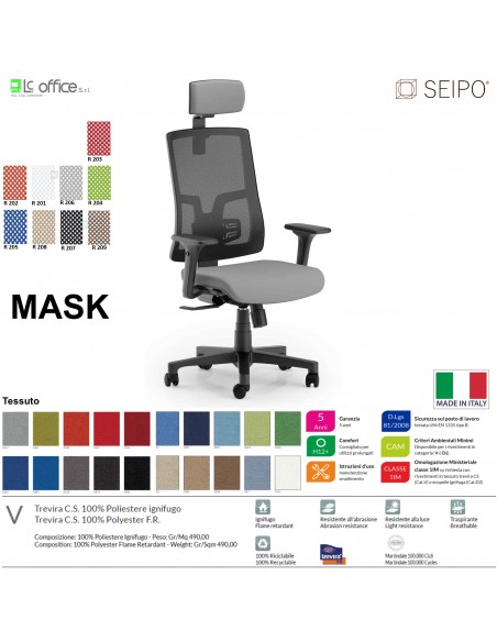 MASK TIPO 1 MK0001 Poltrona schienale alto in rete braccioli e poggiatesta Movimento sincronizzato "R2" SEIPO TESSUTO V