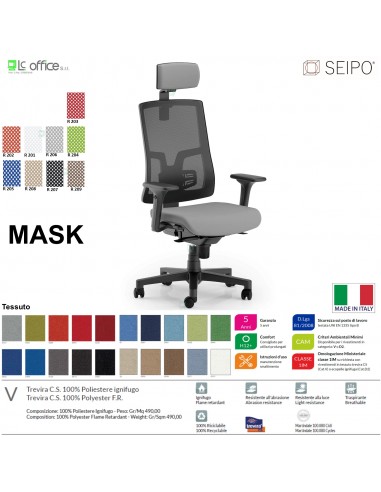 MASK MESH TIPO 1 MK0002 Poltrona schienale alto in rete braccioli e poggiatesta Movimento sincronizzato "R4" SEIPO TESSUTO V