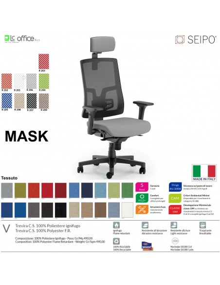 MASK MESH TIPO 1 MK0002 Poltrona schienale alto in rete braccioli e poggiatesta Movimento sincronizzato "R4" SEIPO TESSUTO V