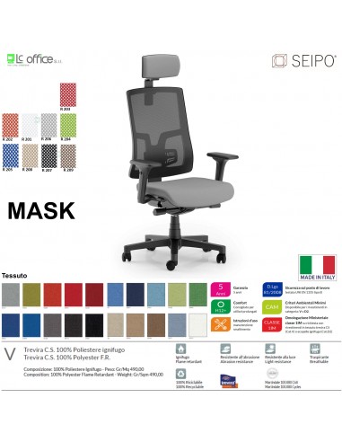 MASK MESH TIPO 1 MK0003 Poltrona schienale alto in rete braccioli e poggiatesta Movimento sincronizzato "R6" SEIPO TESSUTO V
