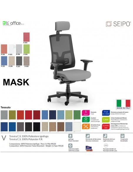 MASK MESH TIPO 1 MK0003 Poltrona schienale alto in rete braccioli e poggiatesta Movimento sincronizzato "R6" SEIPO TESSUTO V