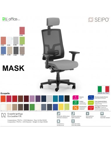 MASK MESH TIPO 1 MK0003 Poltrona schienale alto in rete braccioli e poggiatesta Movimento sincronizzato "R6" SEIPO ECOPELLE D2