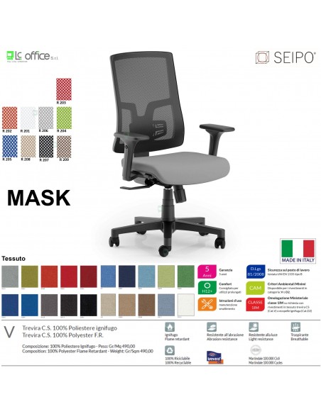 MASK MESH TIPO 1 MK0004 Poltrona schienale alto in rete braccioli Movimento sincronizzato "R2" SEIPO TESSUTO V
