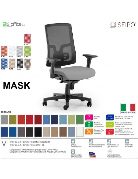 MASK MESH TIPO 1 MK0005 Poltrona schienale alto in rete braccioli Movimento sincronizzato "R4" SEIPO TESSUTO V