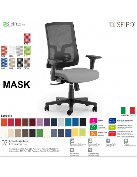 MASK MESH TIPO 1 MK0004 Poltrona schienale alto in rete braccioli Movimento sincronizzato "R2" SEIPO ECOPELLE D2