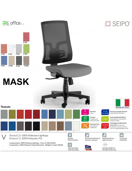 MASK MESH TIPO 1 MK0007 Poltrona schienale alto in rete Movimento sincronizzato "R2" SEIPO TESSUTO V