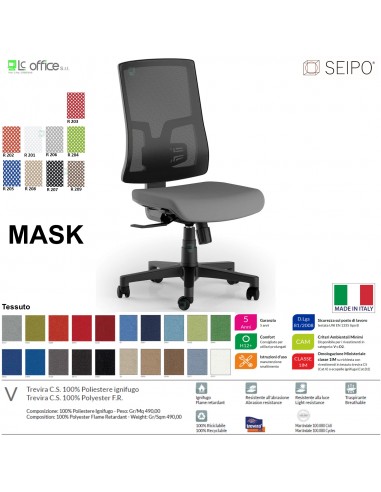 MASK MESH TIPO 1 MK0007 Poltrona schienale alto in rete Movimento sincronizzato "R2" SEIPO TESSUTO V