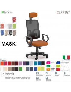 MASK MESH TIPO 1 MK0011 Poltrona schienale alto in rete braccioli e poggiatesta Movimento sincronizzato "R2" SEIPO ECOPELLE D2
