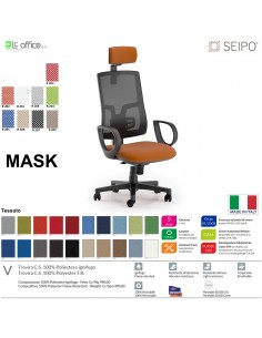 MASK MESH TIPO 1 MK0012 Poltrona schienale alto in rete braccioli e poggiatesta Movimento sincronizzato "R4" SEIPO TESSUTO V